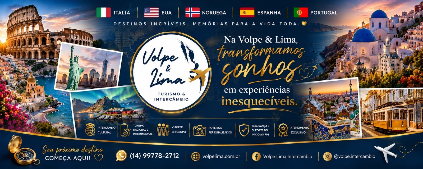 Volpe & Lima — Turismo e Intercâmbio. Na Volpe & Lima, transformamos sonhos em experiências inesquecíveis.